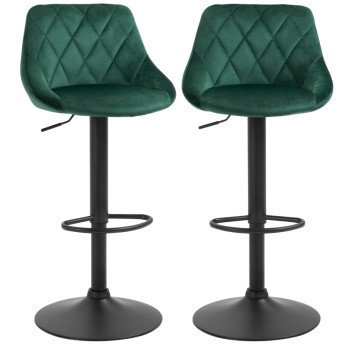 Tabouret de bar Palelier réglable velours dossier repose pieds vert