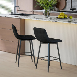 Torrio Tabourets de cuisine style nordique en tissu effet velours noir