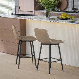 Marier Set de 2 Tabourets de Cuisine Nordiques Velours Métal Marron
