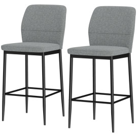 Set de tabourets de bar Teres velours repose-pieds dossier gris