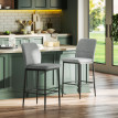Set de tabourets de bar Teres velours repose-pieds dossier gris