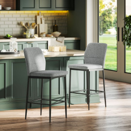 Set de tabourets de bar Teres velours repose-pieds dossier gris