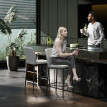 Set de tabourets de bar Teres velours repose-pieds dossier gris