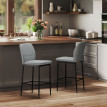 Set de tabourets de bar Teres velours repose-pieds dossier gris