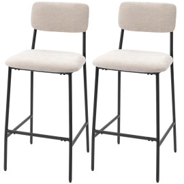 Tabouret de bar Kaline dossier haut chenille crème