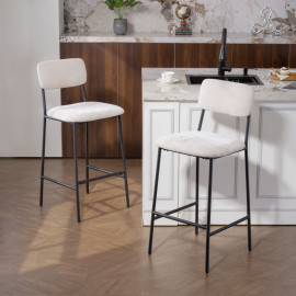 Tabouret de bar Kaline dossier haut chenille crème