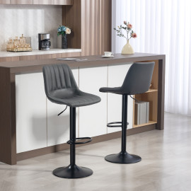 Lot de 2 tabourets de bar Nalisac design rétro réglable gris foncé