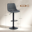 Lot de 2 tabourets de bar Nalisac design rétro réglable gris foncé