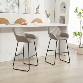 Tabouret de bar Jarvine velours rembourré pieds métal gris