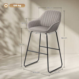 Tabouret de bar Jarvine velours rembourré pieds métal gris