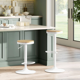 Lot de 2 tabourets de bar Orarson réglables pivotants bois naturel blanc