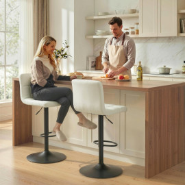 Tabouret de Bar Meronane Réglable Cuir PU Crème