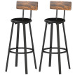 Tabourets de Bar Rivys Industriels avec Dossier Simili Cuir Marron Rustique
