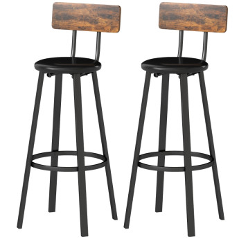 Tabourets de Bar Rivys Industriels avec Dossier Simili Cuir Marron Rustique