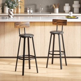Tabourets de Bar Rivys Industriels avec Dossier Simili Cuir Marron Rustique