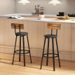 Tabourets de Bar Rivys Industriels avec Dossier Simili Cuir Marron Rustique