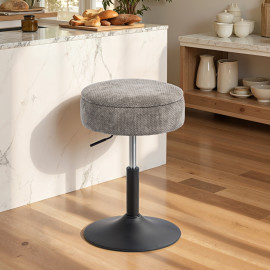 Tabouret de bar Elova pivotant réglable avec rangement gris