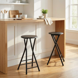 Tabourets de Bar Pliants Beronven Bois Acier Noir