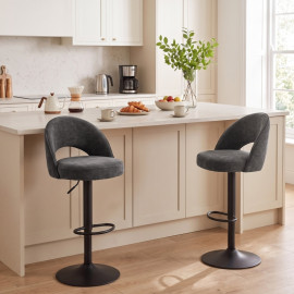 Tabouret de bar Solenne réglable pivotant chenille gris foncé