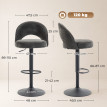 Tabouret de bar Solenne réglable pivotant chenille gris foncé