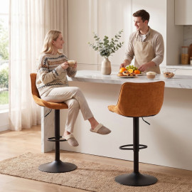 Tabouret de Bar Ilven Pivotant Réglable Dossier Marron Orangé