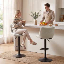 Tabourets de Bar Falrison Pivotants Réglables Dossier Base Métallique Blanc Crème