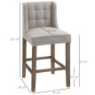 Tabouret de bar Vilririo rembourré bois massif gris naturel