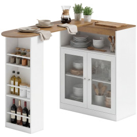 Zelier table de bar extensible pivotante 360 blanc bois naturel