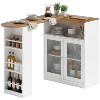 Zelier table de bar extensible pivotante 360 blanc bois naturel