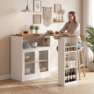 Zelier table de bar extensible pivotante 360 blanc bois naturel