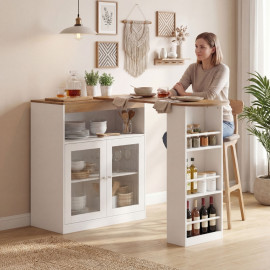 Zelier table de bar extensible pivotante 360 blanc bois naturel
