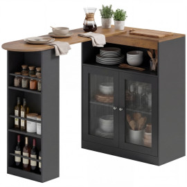 Table de Bar Lumonos Extensible Pivotante Rangement Noir et Bois Naturel