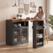 Table de Bar Lumonos Extensible Pivotante Rangement Noir et Bois Naturel