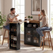 Table de Bar Lumonos Extensible Pivotante Rangement Noir et Bois Naturel