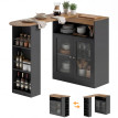 Table de Bar Lumonos Extensible Pivotante Rangement Noir et Bois Naturel