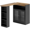 Table de Bar Lumonos Extensible Pivotante Rangement Noir et Bois Naturel