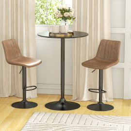 Table Haute Kerrio Ronde Moderne Acier MDF Noir