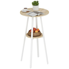 Table haute Rosvier ronde avec rangement bois naturel blanc