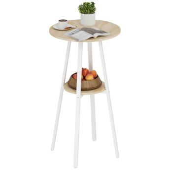 Table haute Rosvier ronde avec rangement bois naturel blanc