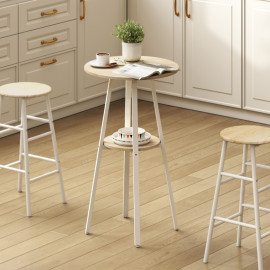 Table haute Rosvier ronde avec rangement bois naturel blanc