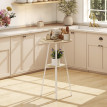 Table haute Rosvier ronde avec rangement bois naturel blanc