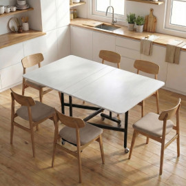 Table à manger pliante Harin 120 cm roulettes freinées industriel blanc noir