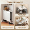 Table à manger pliante Harin 120 cm roulettes freinées industriel blanc noir