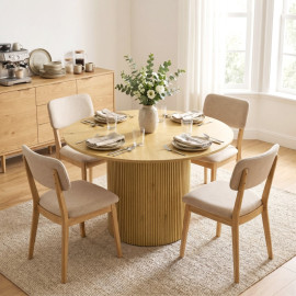 Table à manger ronde Elreys moderne 110 cm chêne
