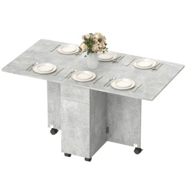 Table à manger pliante Galier extensible rangement roulettes Gris ciment