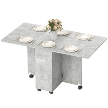 Table à manger pliante Galier extensible rangement roulettes Gris ciment