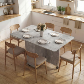 Table à manger pliante Galier extensible rangement roulettes Gris ciment