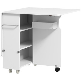 Table Ralanora pliante avec rangement et roulettes Blanc