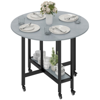 Monrora Table salle à manger pliante roulettes étagère ouverte gris ciment