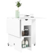 Marorine Table à manger pliante extensible rangement sur roues Blanc